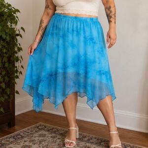 K Woman Blue Chiffon Handkerchief Hem Midi Skirt Boho Y2K Fairy 18W
